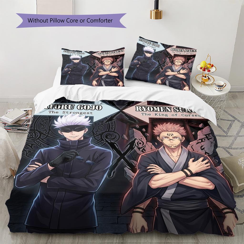 Jujutsu Kaisen Pattern Bedding Quilt Set Quilt Cover Pillowcase Home Birthday Gift(1 * duvet cover + 2 * pillowcase, without core)