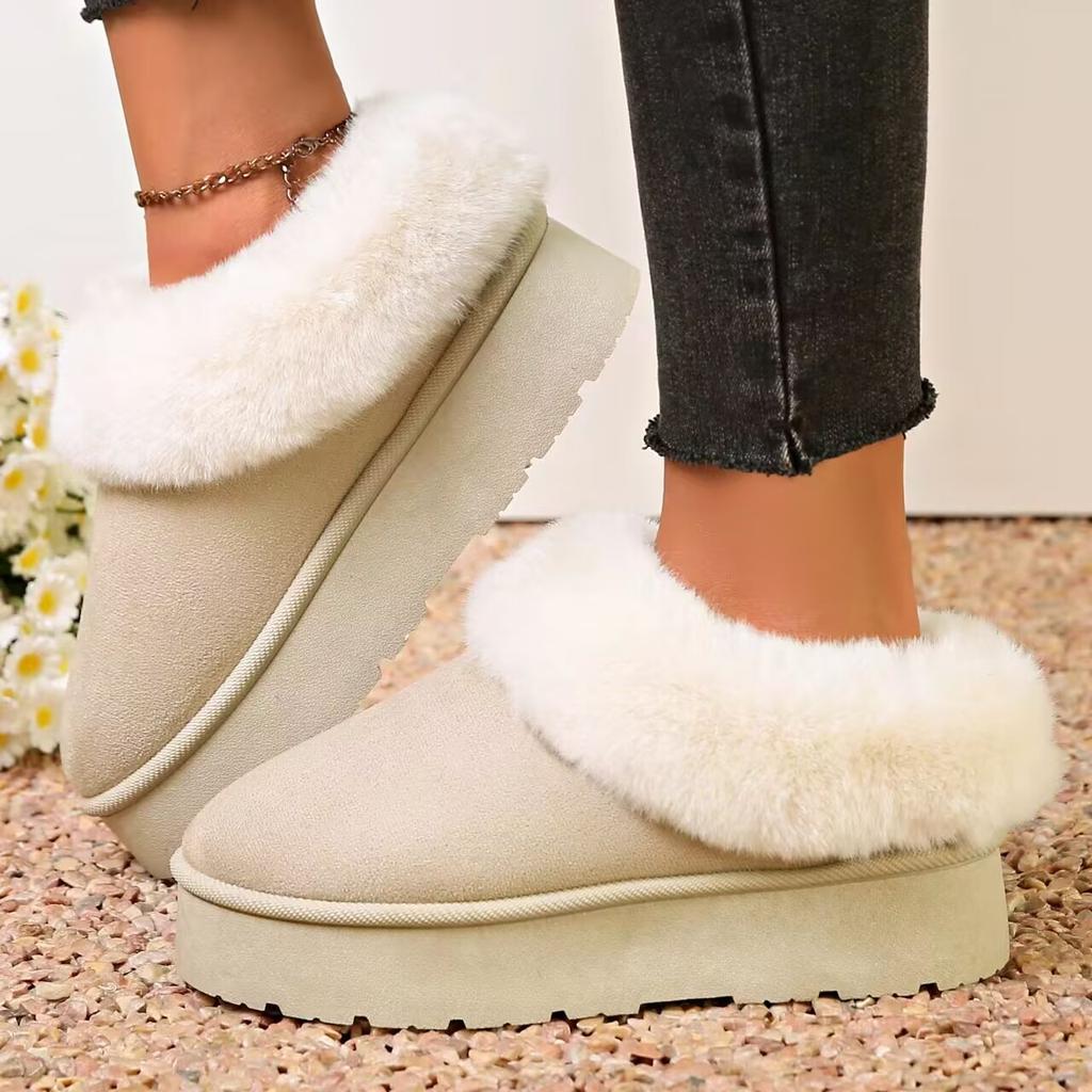 Fashion Fluffy Faux Fur Platform Snow Boots Women Thermal Plush Slip On Winter Boots Woman Thick Sole Non Slip Warm Cotton Padded Shoes