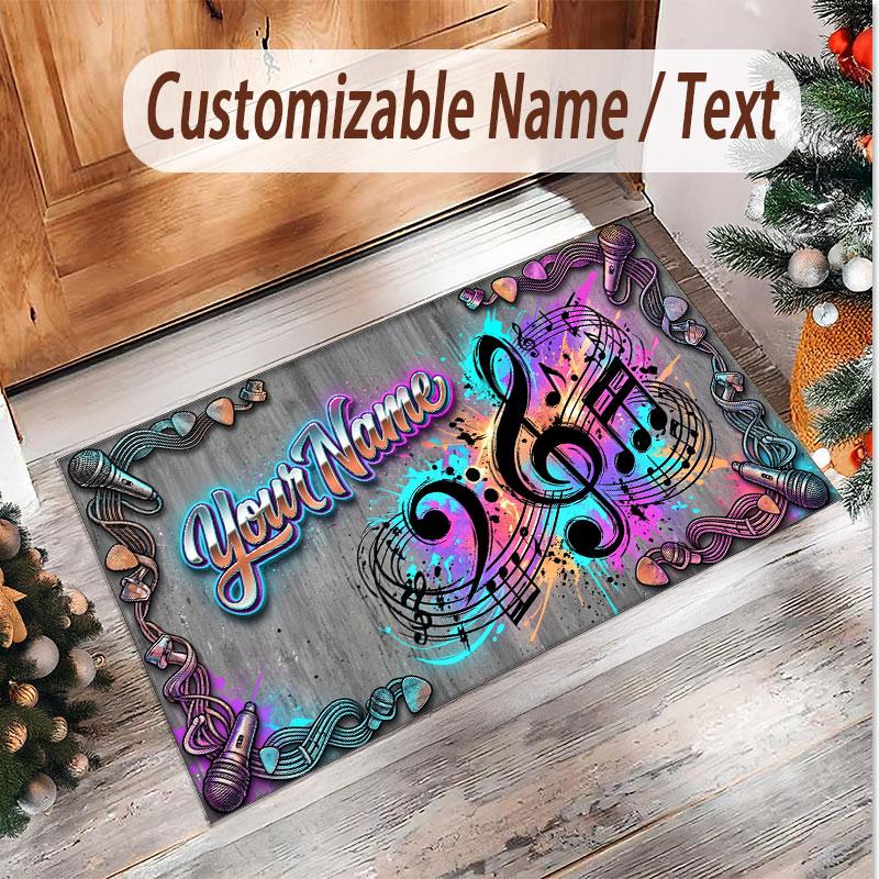 Music General Theme Soft Crystal Velvet Rug Custom Name & Text Print Non Slip Floor Rug for Bedroom Living Room