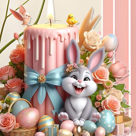 Easter Candle Bunny Table Sign 2D Flat Acrylic Egg Flower Rabbit Decoration Home Living