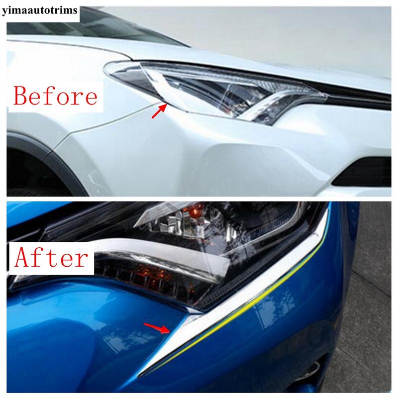 For Toyota RAV4 RAV 4 2016-2018 Front Head Lamp Light Eyebrow Eyelid Strip Decoration Cover Trim ABS Chrome Exterior Accessories