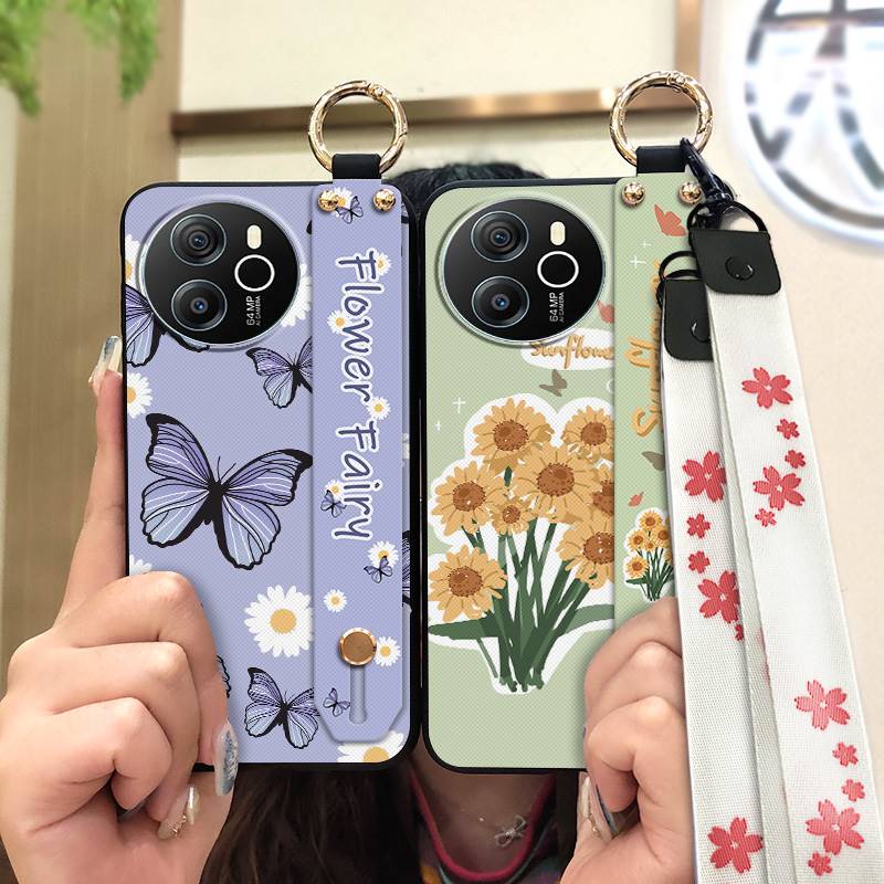 Protective Ring Phone Case For Blackview Shark8/Oscal Tiger12 Kickstand Phone Holder Lanyard Anti-knock Anti-dust Flower