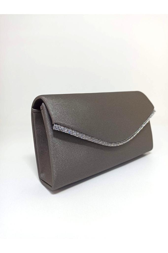 Women's Stylish and Useful Evening Dress Bag Women's Silver Satin Evening Dress Bag with Silver Stone Detail