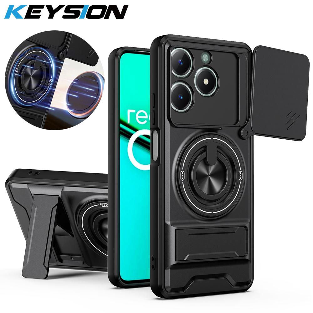 KEYSION Магнитный чехол для телефона OPPO Realme C61 C63 Защита камеры со сдвижной крышкой Вертикальная подставка 360 Кольцо Ударопрочная задняя крышка