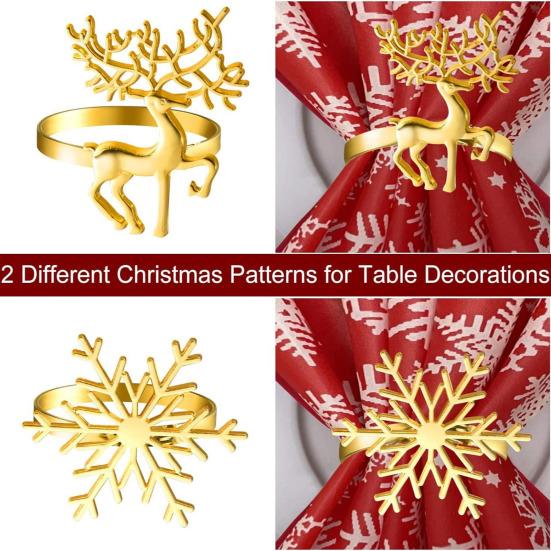 12Pcs/Set Napkin Ring Reindeer Snowflake Shape Metal Festive Napkin Holders Tableware Christmas Table Decoration