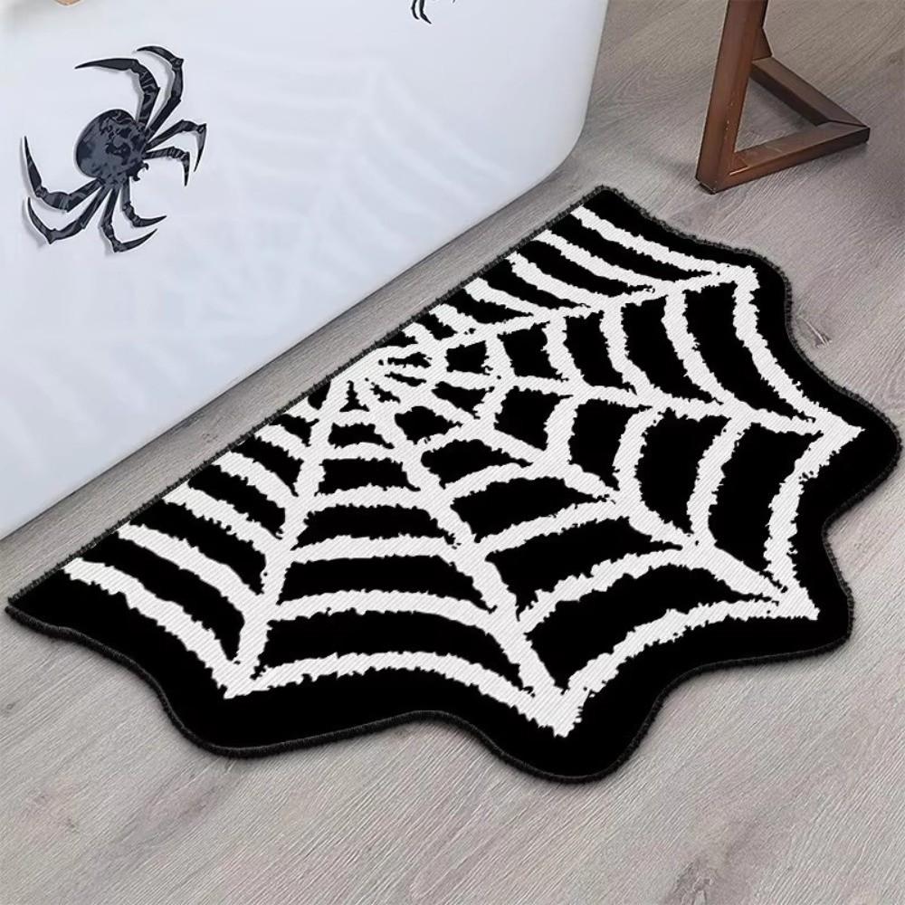 Half Round Spider Web Carpet Non-slip Floor Mat Creative Halloween Doormat for Bathroom&Bedroom