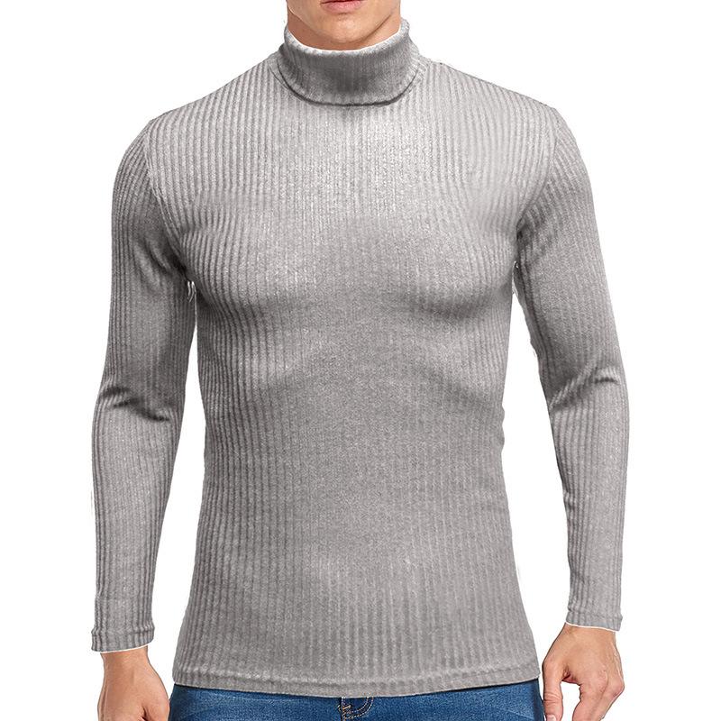 Men's Knitting Bottom Shirt Fashion High Neck Long Sleeve Fitting Versatile T-shirt