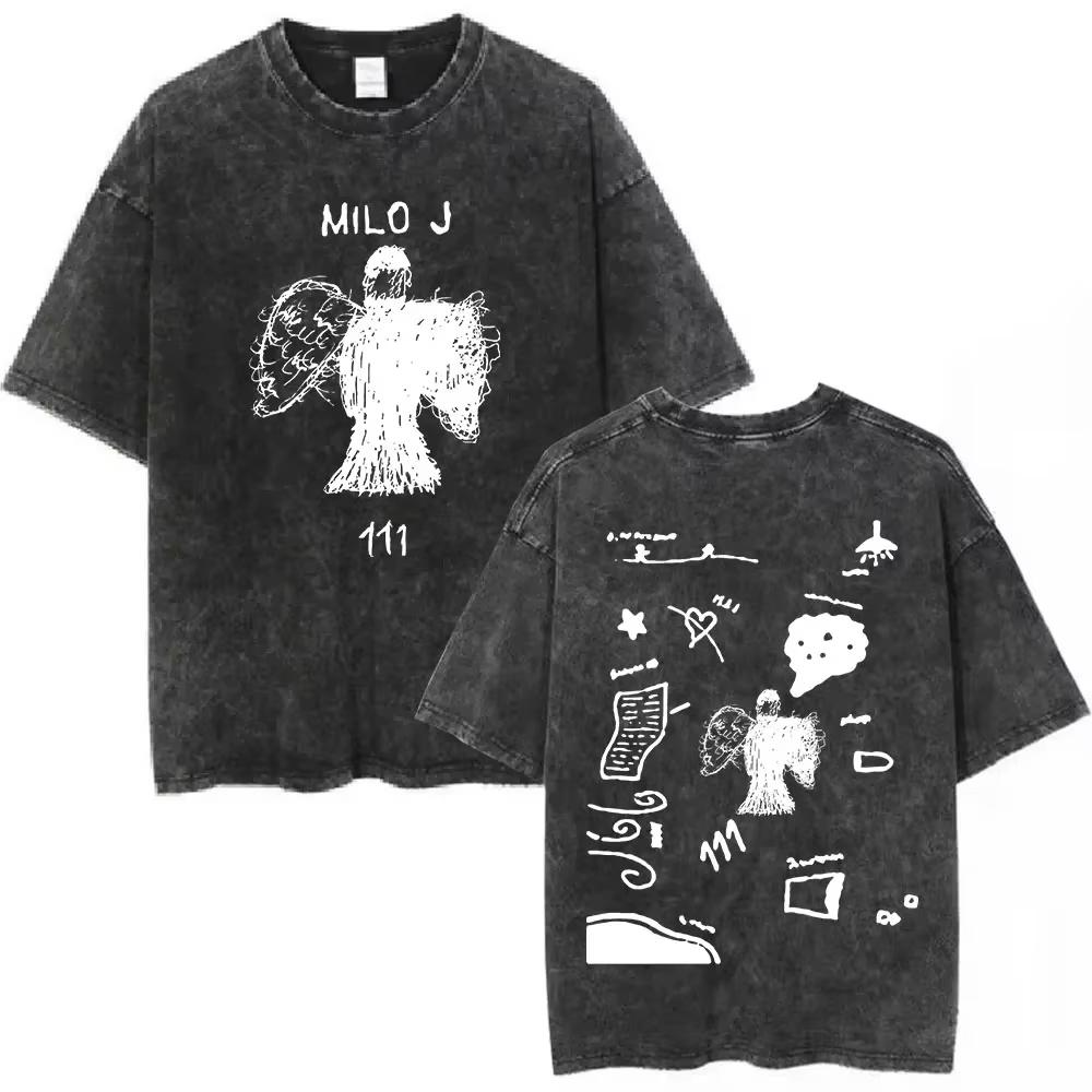 Rapper Milo J Logo Vintage Washed T Shirts Mens Women Clothing Harajuku Hip Hop Tshirt Cotton Short Slevee Tshirts Streetwear