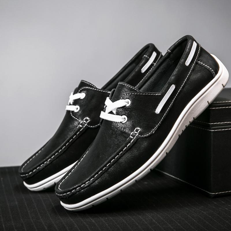 Новейшая классическая однотонная мужская обувь Boat Shoes Brand Leather Loafers Mens Slip On&Amp;Повседневная обувь на шнуровке для мужчин Дышащая ленивая обувь Мода