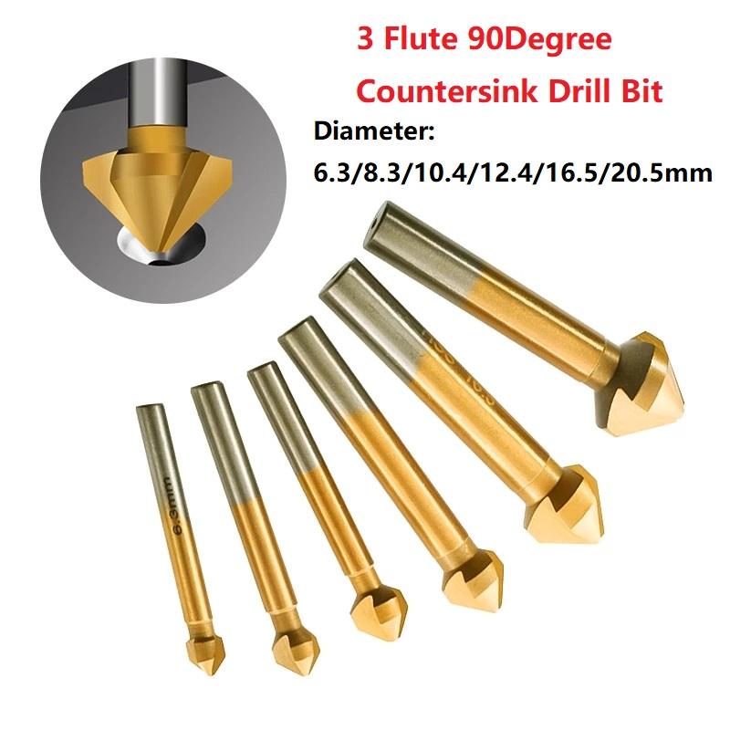 Chamfer Cutter Countersunk Drill 1 Pcs 3 Flute 6.3/8.3/10.4/12.4/16.5/20.5mm