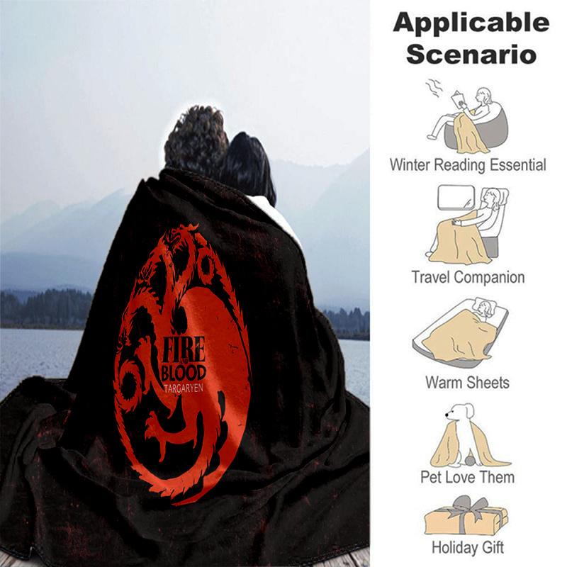 Fire and Blood Targaryen Dragon Logo HoodiePrint Blanket, Soft Blanket For Sofa Office Bed And Travelling Daughter Birthday Gift esj340