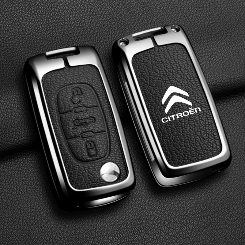 JGNT8 Metal Leather Car Flip Remote Key Case Cover Protector Shell Fob Keychain For Citroen C2 C3 C4 C5 C6 C8 Xsara Picasso Berlingo