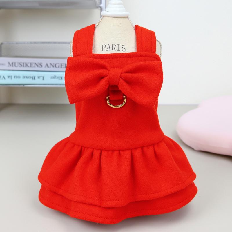Cute Princess Dog Chest Clothes Harness Vests With Leash New Year Puppy Small Animal Red Bows Outdoor Walking Pet Lead For Cat