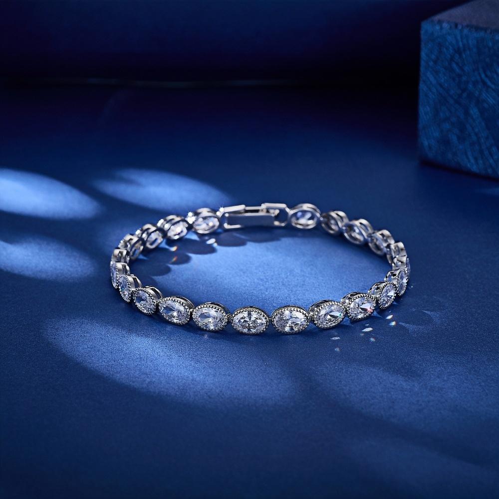 Высококачественные теннисные браслеты с кубическим цирконием овальной формы из белого родия