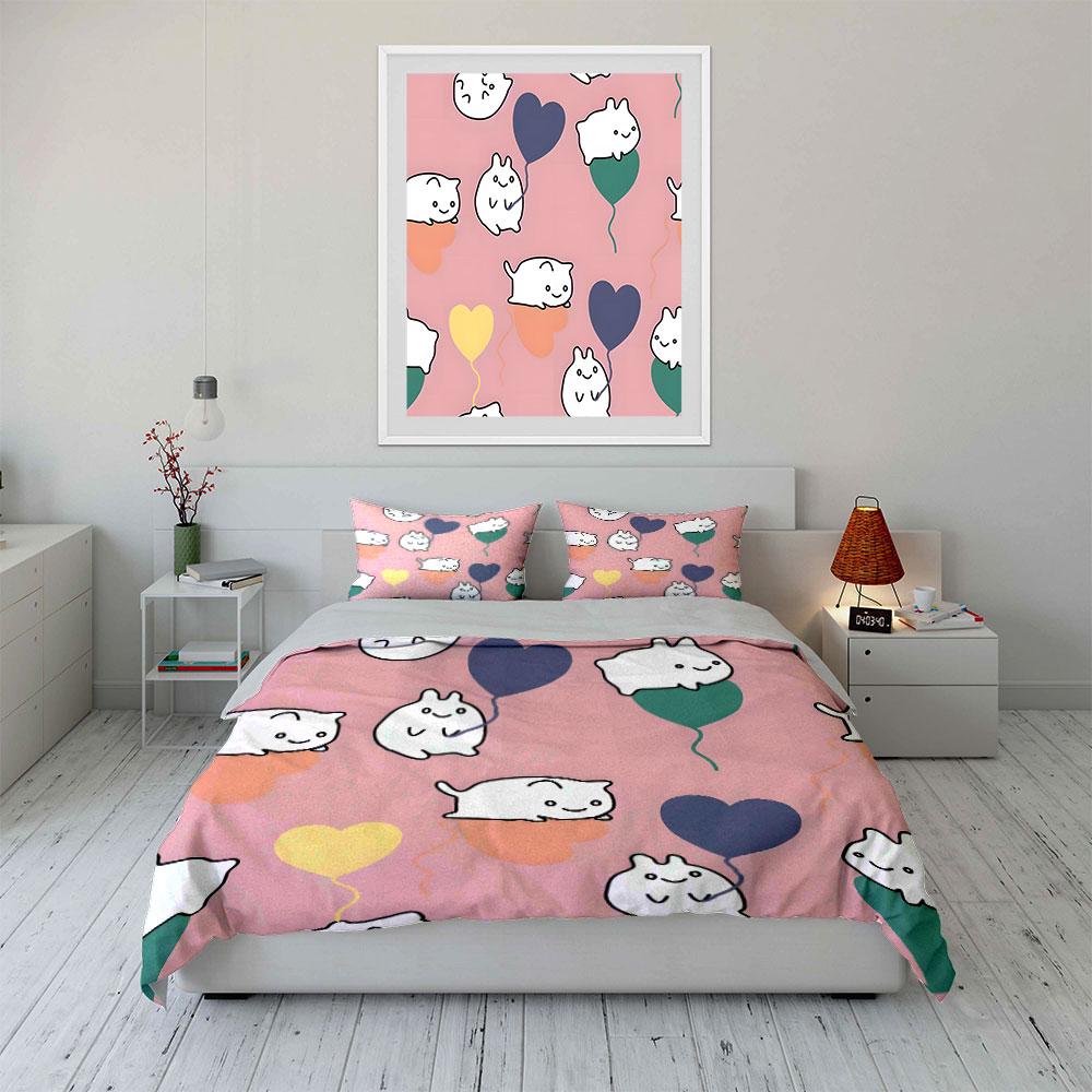 Cute White Animals with Balloons Bedding Duvet Cover Set (1*Duvet Cover 2*Pillowcases, without duvet insert)