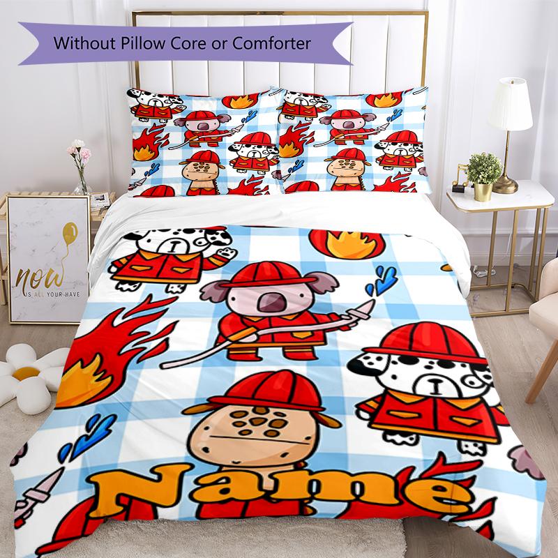 3pcs Custom Name fire truck Bedding Set Duvet Cover Closure Includes 1 Duvet Cover & 2 Pillowcases, Soft and Comfortable for All Seasons.