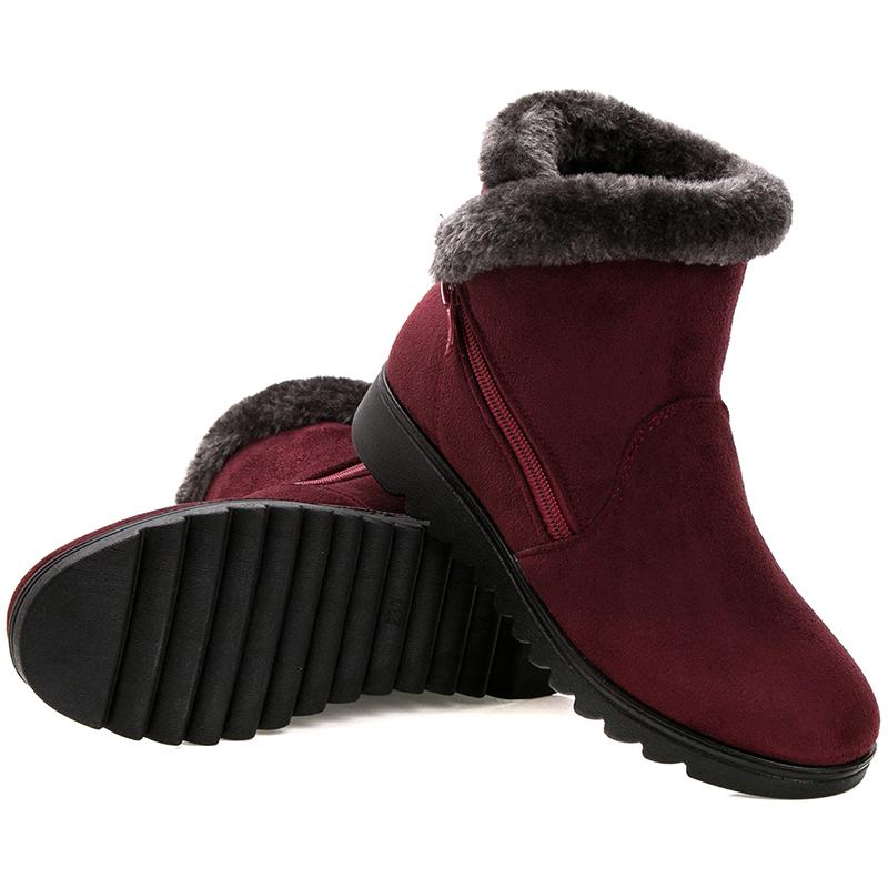 Winter Brand Mother Boots for Women Warm Fur Fashion Female Ankle Boots Suede Flat Zip Waterproof Boots