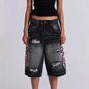 Готические винтажные джинсы-багги с принтом, женские уличные хип-хоп джинсы с эффектом стирки и состаривания, с высокой посадкой, женская одежда, широкие брюки, джинсовые шорты