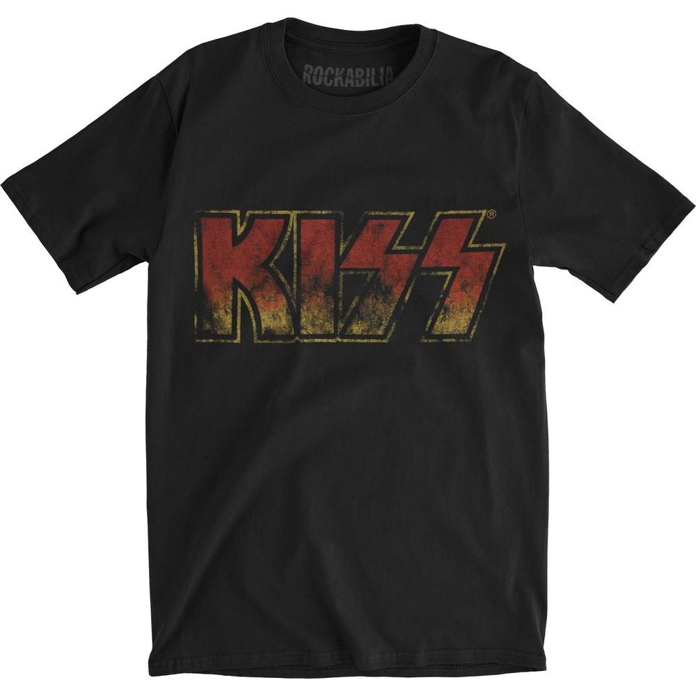 KISS Винтажная Классическая Логотип Тонкий Покрой Футболка Большая Черная Унисекс Футболка