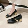 Туфли Мэри Джейн на среднем каблуке с квадратным носком, женские туфли на квадратном каблуке, горячая распродажа 2024 года, весенне-осенние туфли-лодочки на неглубоком каблуке Sapatos De Salto Alto