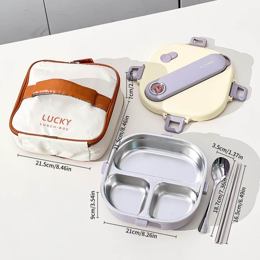 WORTHBUY Милый ланч-бокс из нержавеющей стали 304 с разделителями и столовыми приборами, нагреваемый, большой вместимости, герметичный набор контейнеров для еды для студента