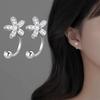 Women's Flower Stud Earrings Charm Elegant Rhinestone Floral Stud Earrings for Bridal Wedding Jewelry