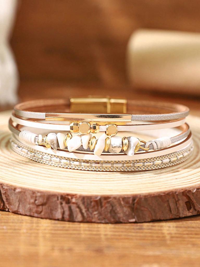 One Piece European and American Style Natural Stone Beaded Brass Tube Design Cowhide Rope Women Green Bracelet Summer Beach