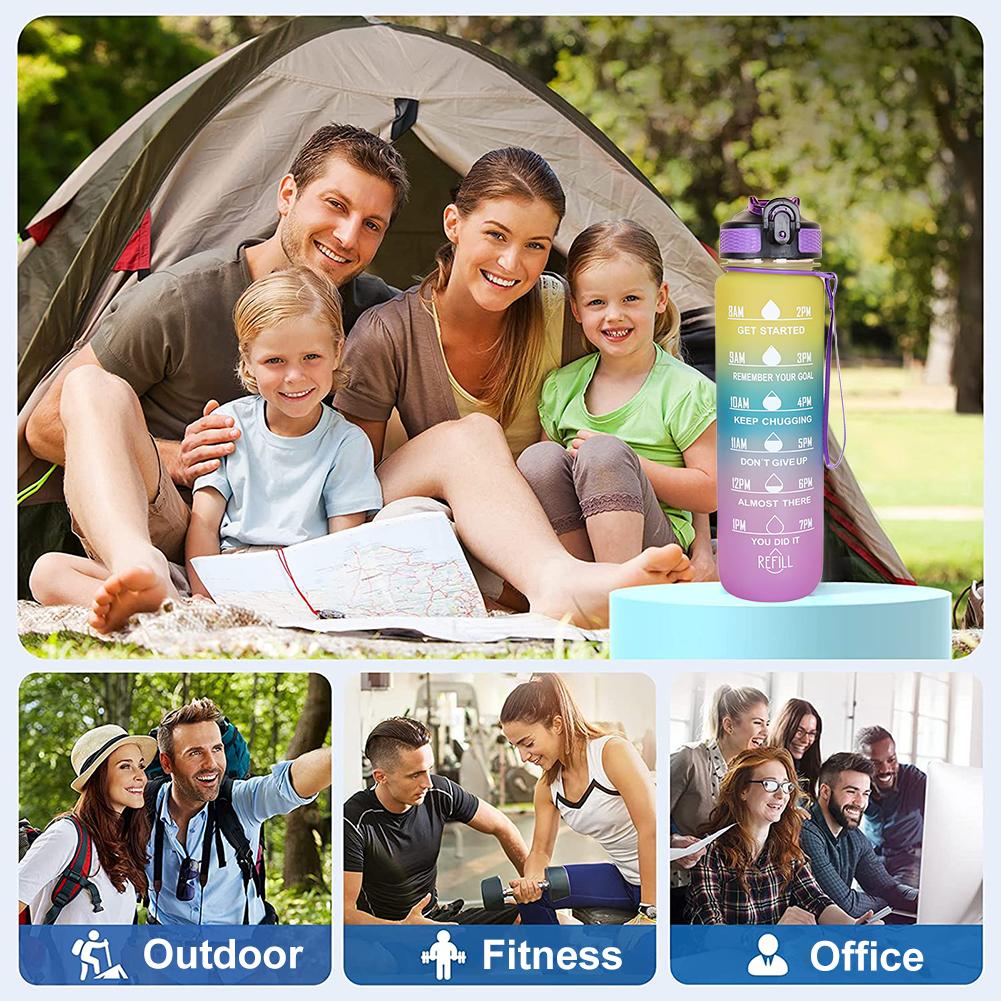 1000 мл питьевые спортивные бутылки матовый градиент мотивирующая питьевая бутылка с соломинкой большой емкости для школы на открытом воздухе офиса