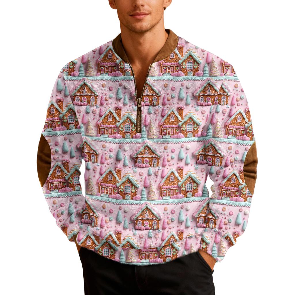 Мужские рождественские толстовки на молнии, рождественские пуловеры с воротником-стойкой