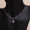 Natural Amethyst Stone Beads Necklace For Women Healing Crystal Bead Heart Pendant Charms Necklaces