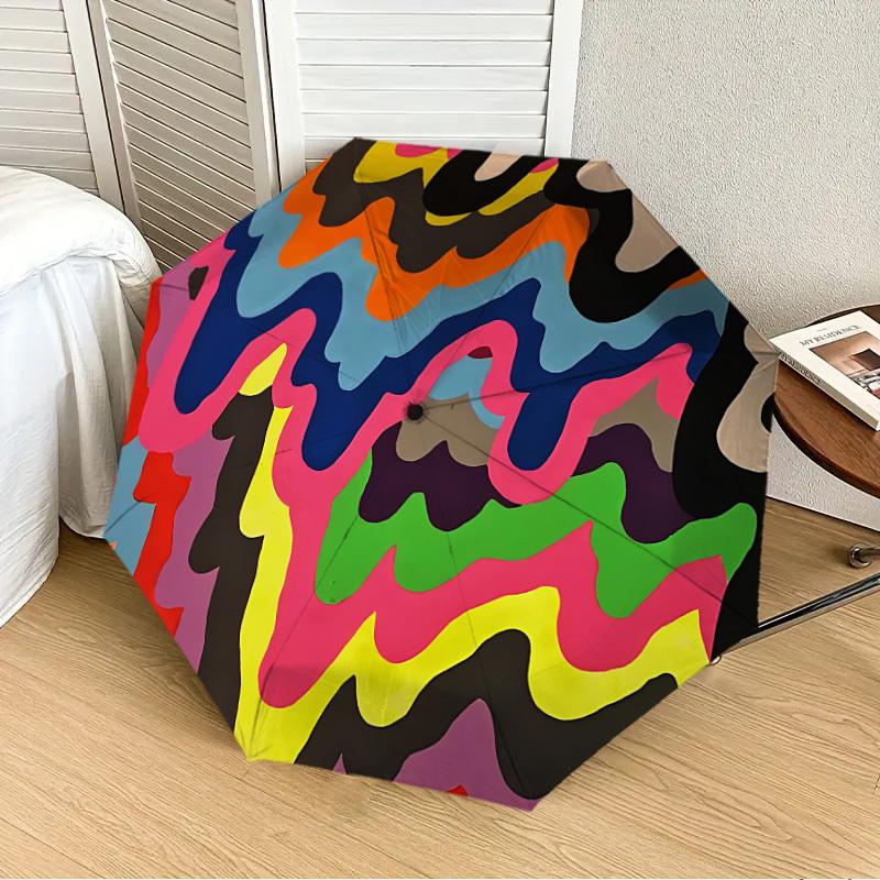 1pc Abstract Art Print Automatic Folding Umbrella, Casual Outdoor Accessory, Birthday Festival Gift yy251126168