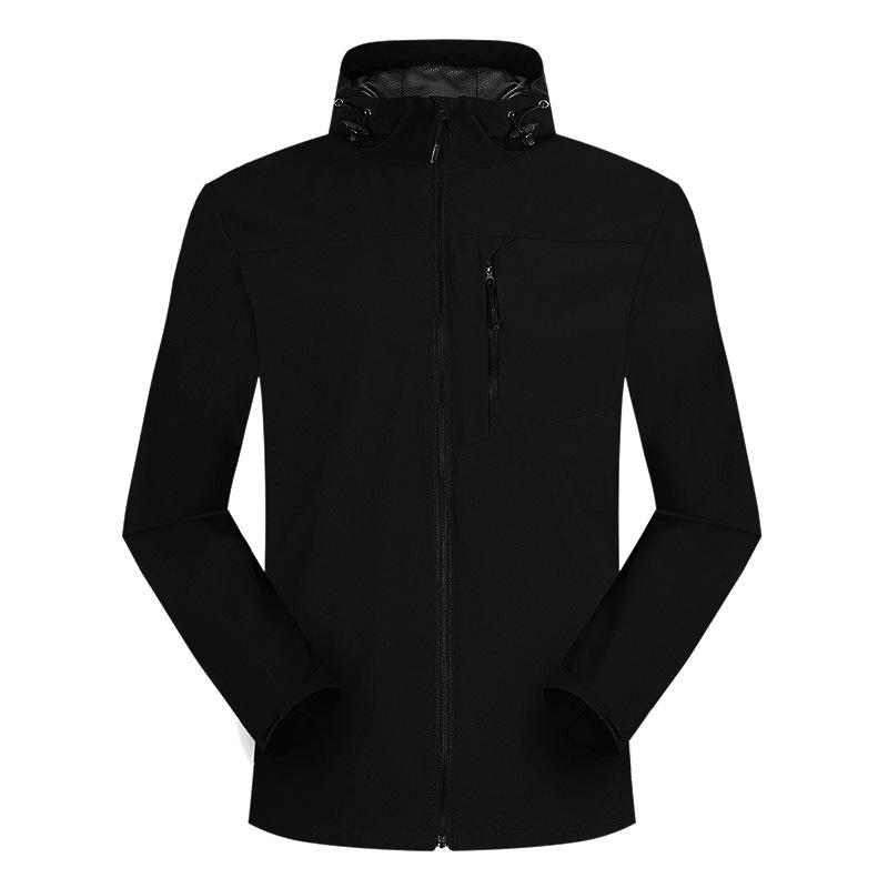 Trendy Outdoor Softshell Hooded Windbreaker - Solid Color, Single-Layer for Spring & Autumn Hiking.