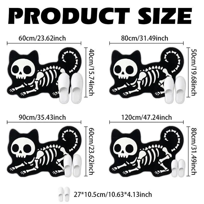 Skeleton Cat Shape Rug Soft Flannel Irregular Floor Mat Anti‑slip Halloween Carpet For Entrance Bedroom Home Party Decor