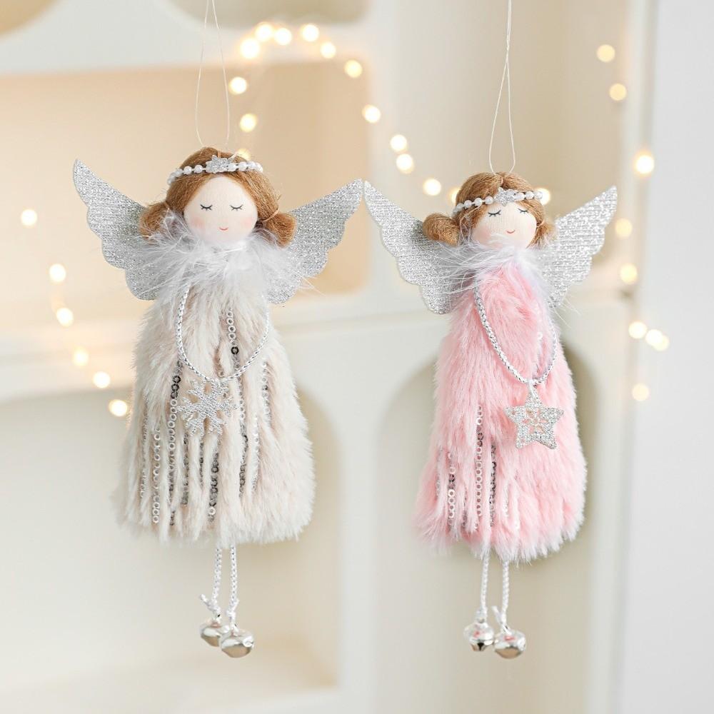 Cute Christmas Angel Doll with Bell Handmade Craft Girl Doll Hanging Ornament Stuffed Plush Angel Pendant New Year Gift