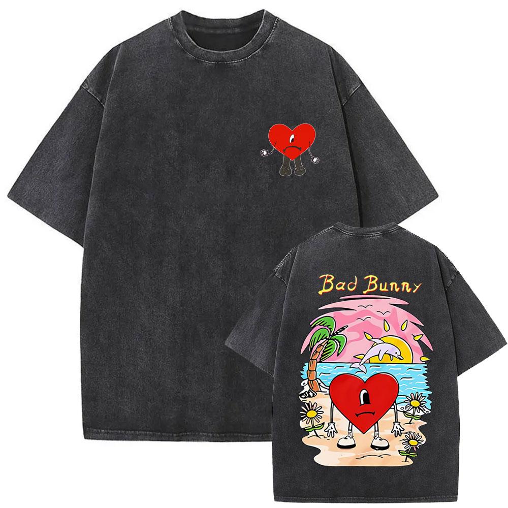 Washed Vintage Rapper Bad Bunny Un Verano Sin Ti Graphic Tshirt Summer Men Women Hip Hop Oversized Street Crewneck T Shirt Tops