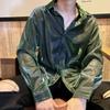 Мужская весенне-осенняя рубашка с длинным рукавом, блестящая, молодежная, с острым воротником, контрастного цвета, стильная