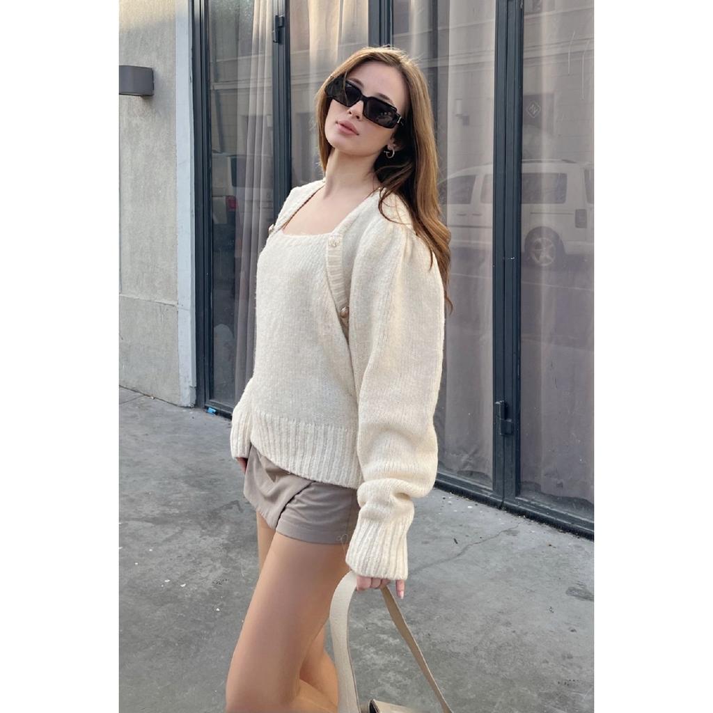 Women's Square Collar Button Patterned Knitwear Sweater