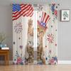 American Flag Poppy Cat Sheer Window Curtains For Living Room Kitchen Children Bedroom Voile Hanging Curtain