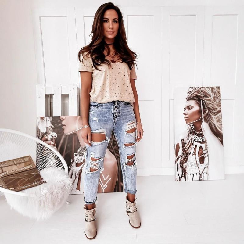 Womens Straight Cut Denim Jeans Mid Waist Washed Distressed Casual Pants Cotton Blend
