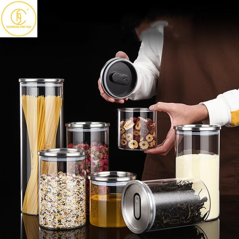 500/750/1100/1700 мл стеклянная круглая банка для хранения продуктов с крышкой из нержавеющей стали, домашний кофе в зернах, чайные зерна, закуски, резервуар для хранения фруктов