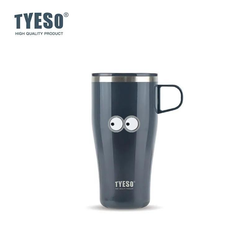 Tyeso 500ML Thermoses Insulated Coffee with Handle Portable Thermal Travel Mug for Hot Cold Drinks Outdoor Vacuum Office Home with Eye Sticker
