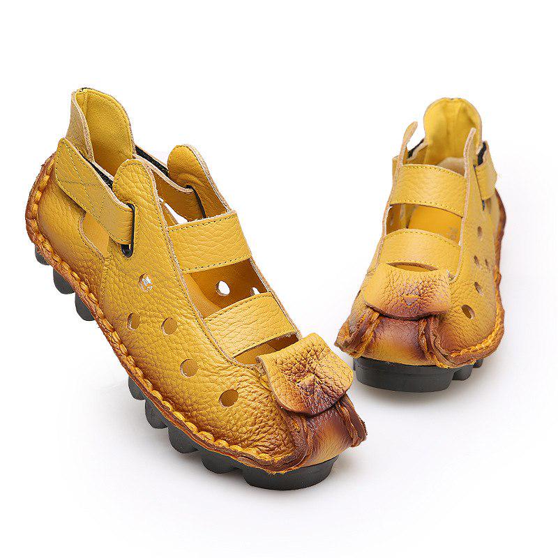 Summer Retro Handmade Genuine Leather Women Shoes Soft Flat Shoes Hollow Casual Women Sandals