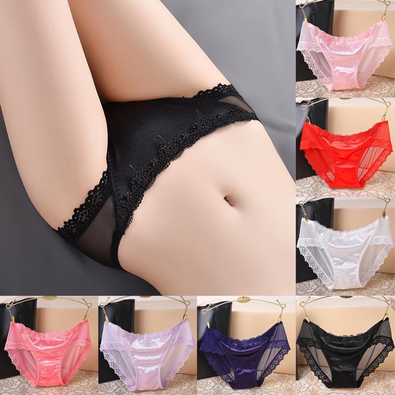 8Colors Breathable Seamless Underwear Fashion Lace Silk Cotton Women Sexy Lace Briefs Female