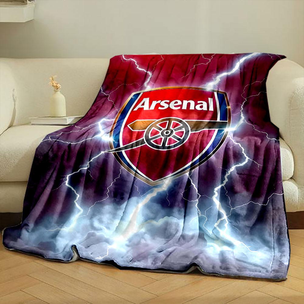Red shield emblem with a cannon, surrounded by lightning and storm clouds. for all seasons blanket lunch break throw gift