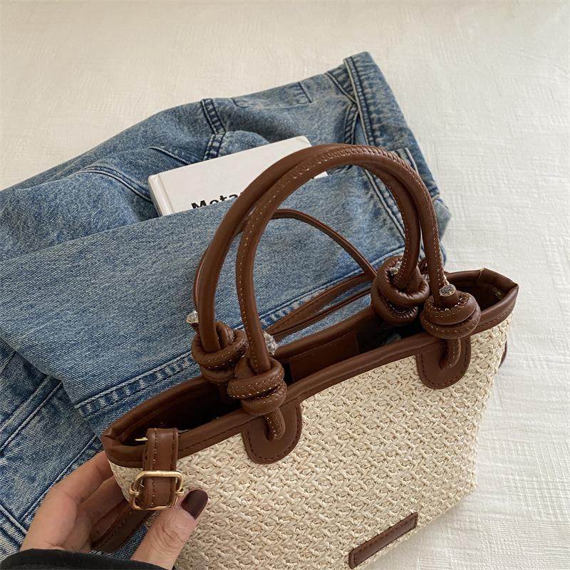 Yogodlns New Straw Woven Crossbody Bags For Women Summer Rattan Vacation Bucket Shoulder Bags Summer Seaside Beach Handbags