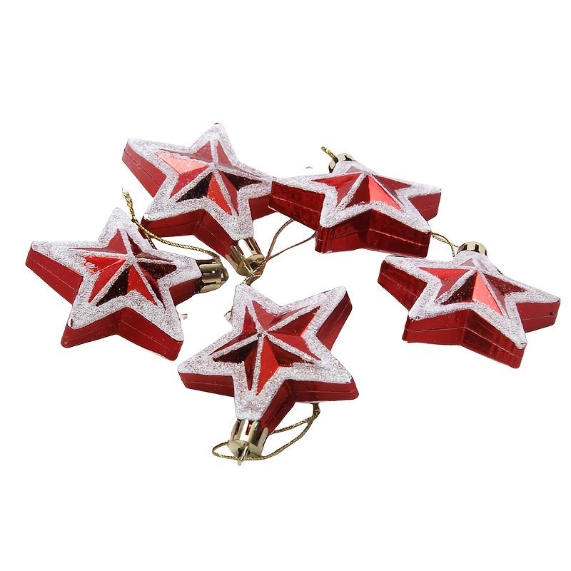 5-Piece 2.36-Inch Plastic Star Christmas Tree Topper & Branch Ornament Set for Holiday and Party Decorations