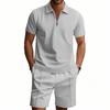 Men'S Solid Color Casual Collar Short Sleeved Shorts Two-Piece Set