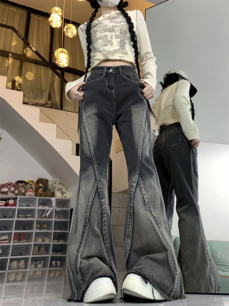Черные готические джинсы Harajuku Y2k 90-х годов, женские эстетические винтажные модные джинсовые брюки, женские повседневные расклешенные джинсовые брюки 2000-х годов, новинка
