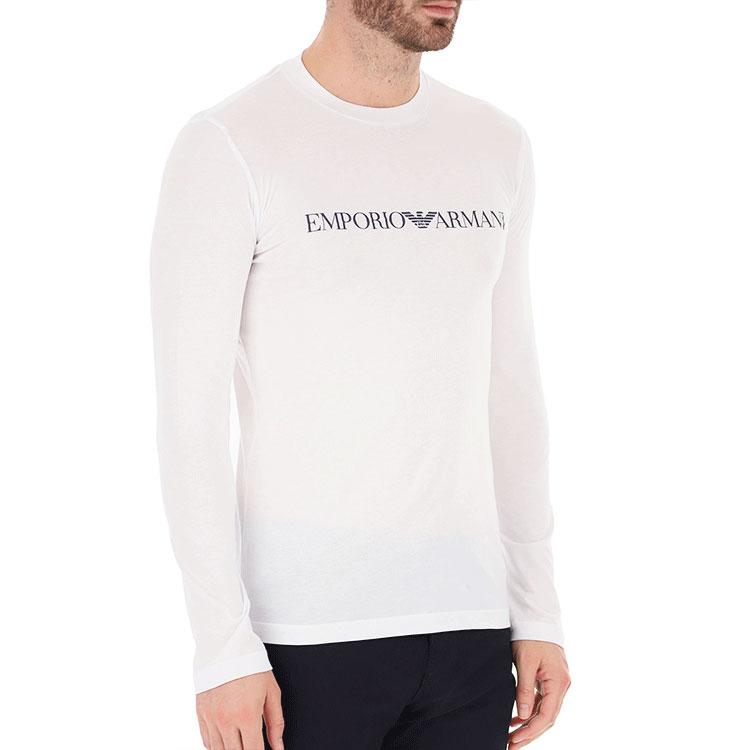 Emporio Armani Повседневная футболка с длинным рукавом и круглым вырезом с принтом логотипа-буквы Мужская одежда Белый 8N1TN8-1JPZZ-0146