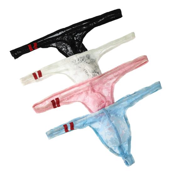 Мужские стринги Yousheng с низкой талией, прозрачные, с вышивкой, кружевным цветочным узором, дышащие, мягкие, эластичные, облегающего кроя, нижнее белье, для медового месяца, ко Дню святого Валентина